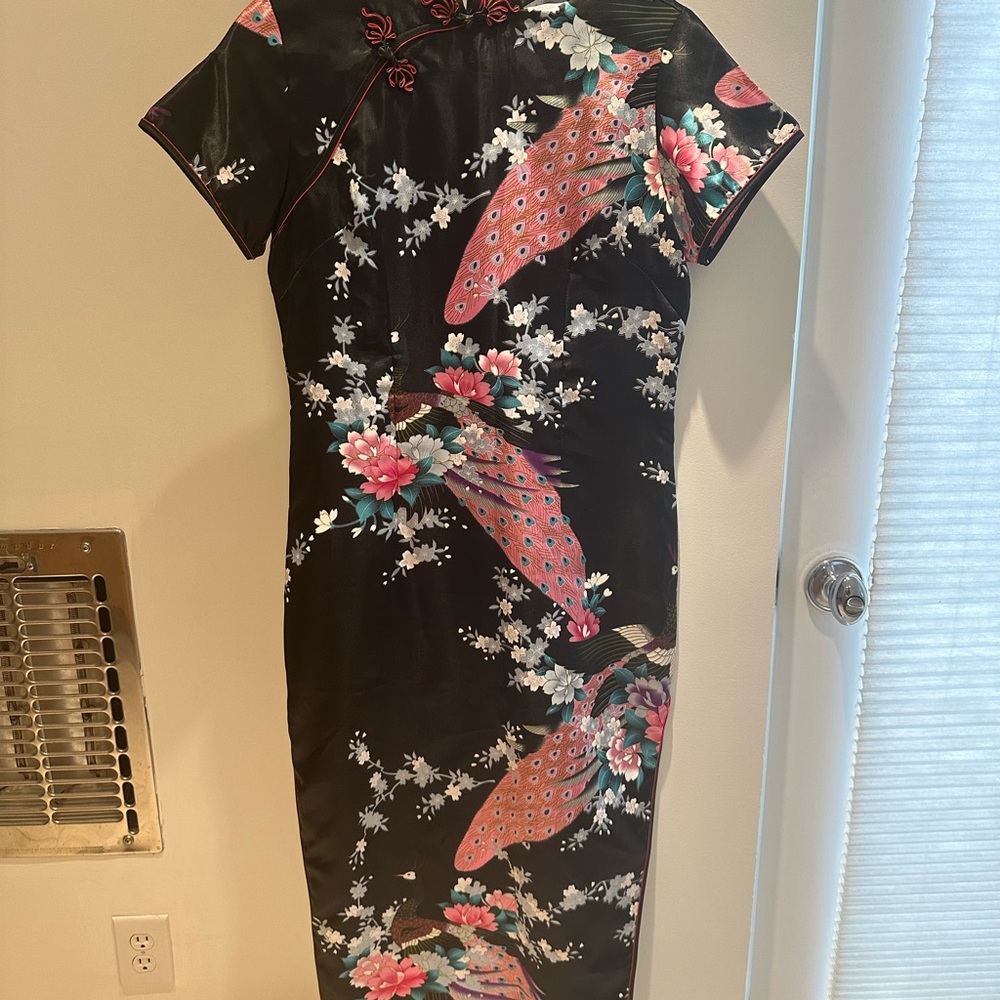 Elegant Chinese Black Floral Dress QiPao